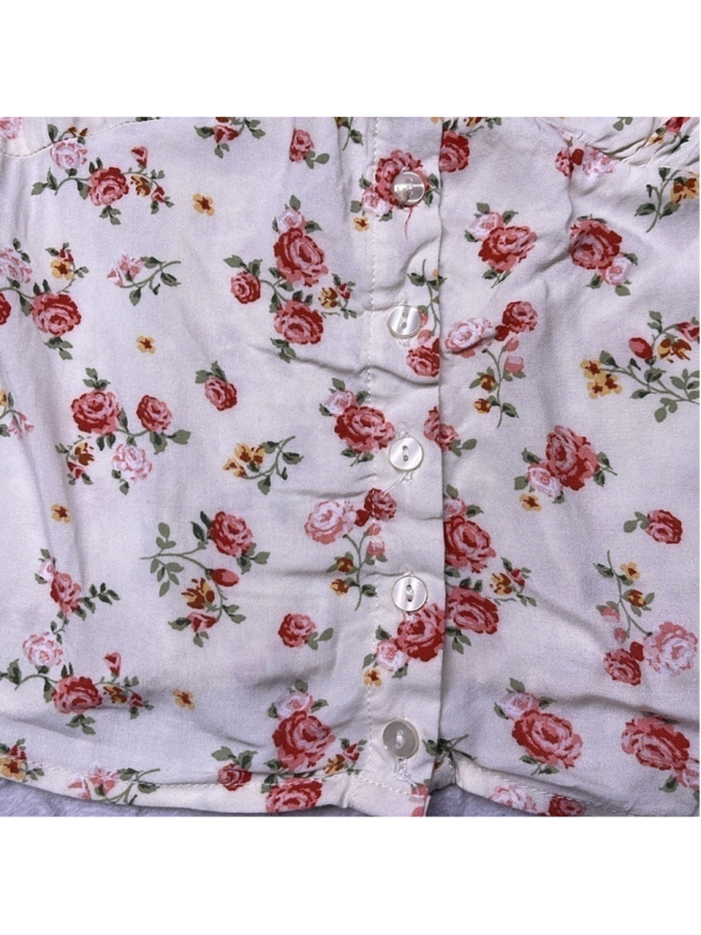 No Boundaries Button-Down Rose Shirred Babydoll Shirt XS - Picture 3 of 8